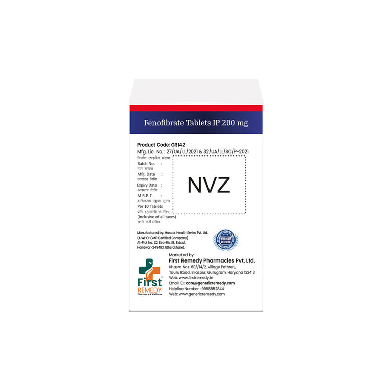 Box of Fenofibrate tablets 200mg back image