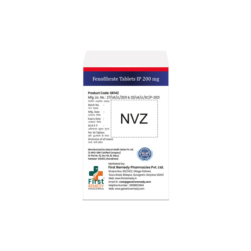 Box of Fenofibrate tablets 200mg back image