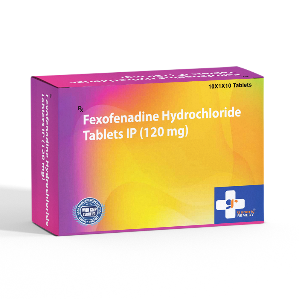Box of Fexofenadine Hydrochloride tablets 120mg front image