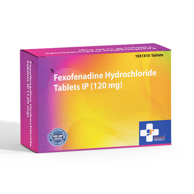 Box of Fexofenadine Hydrochloride tablets 120mg front image