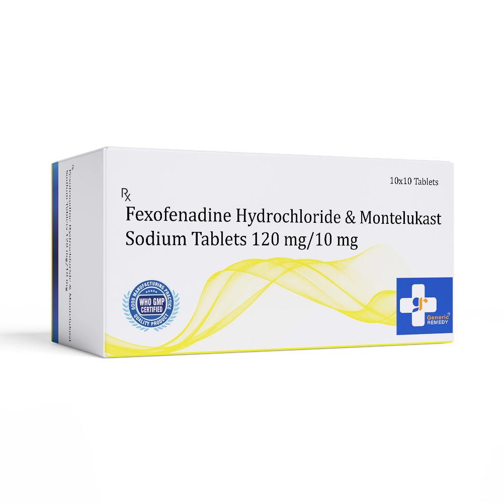 Box of Fexofenadine & Montelukast tablets 120mg/10mg front image