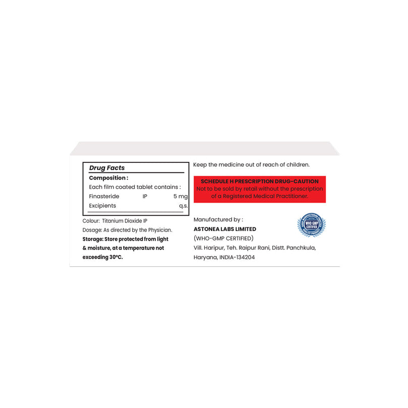 Box of Finasteride 5mg tablets composition image