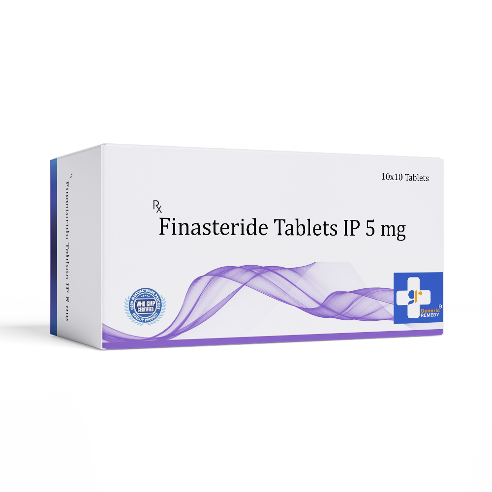 Box of Finasteride tablets 5mg front image