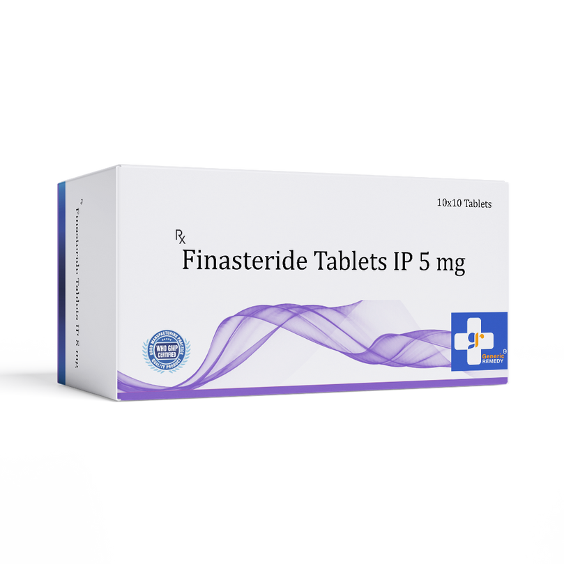 Box of Finasteride tablets 5mg front image