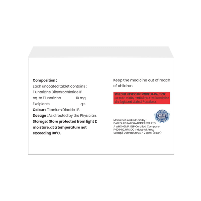 Box of Flunarizine tablets 10mg composition image