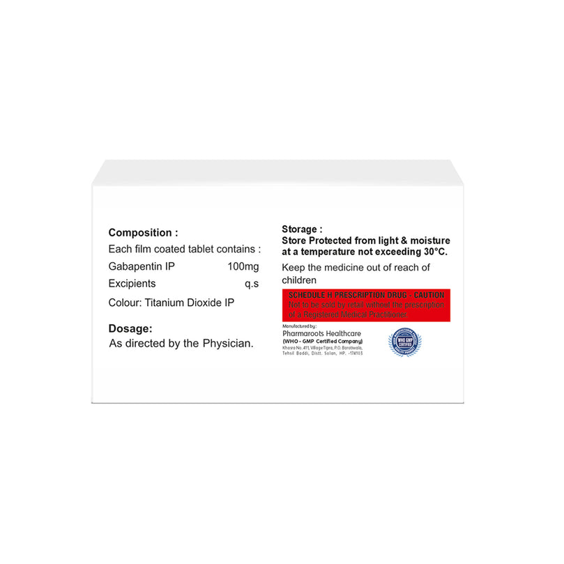 Box of Gabapentin tablets 100mg composition image 