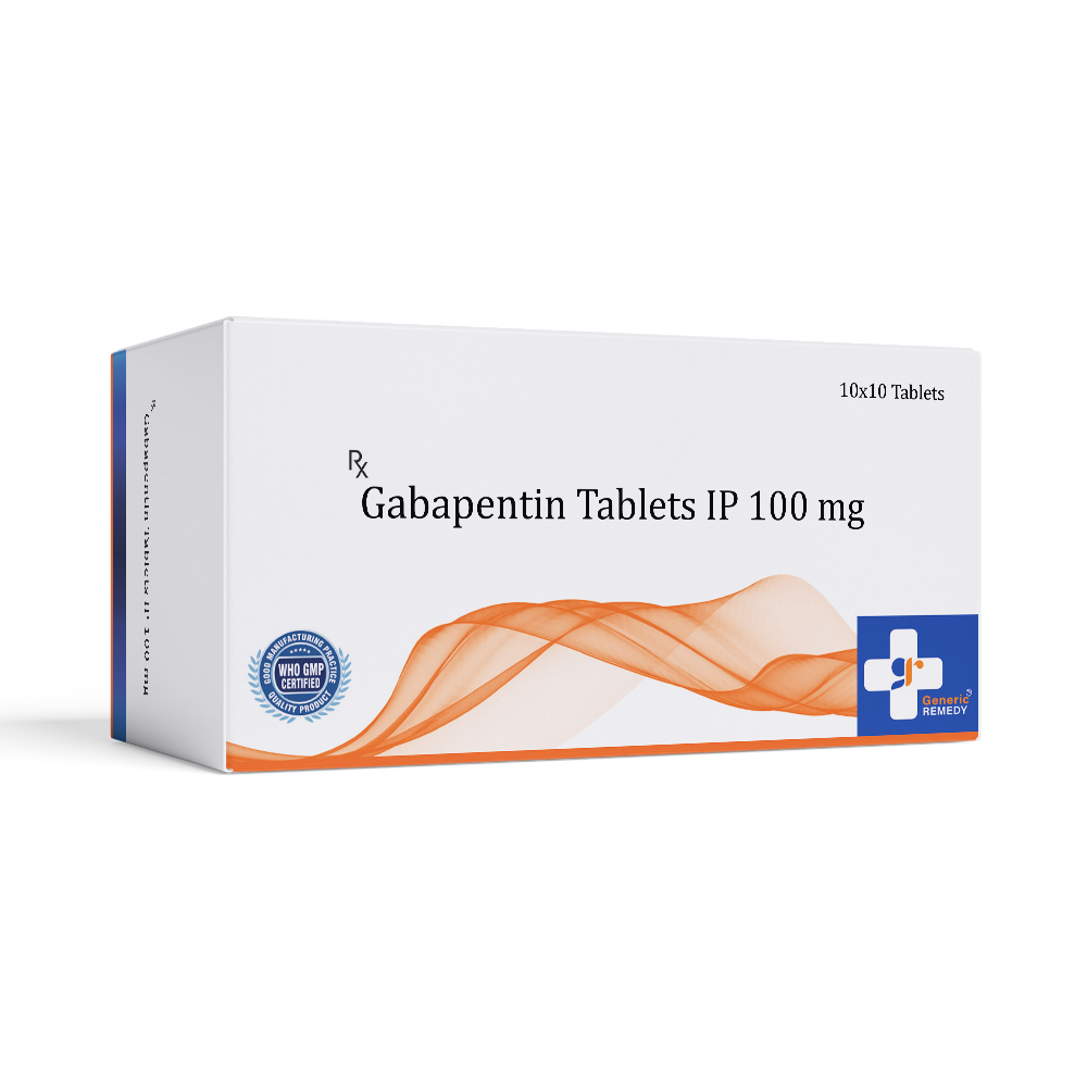 Box of Gabapentin tablets 100mg front image