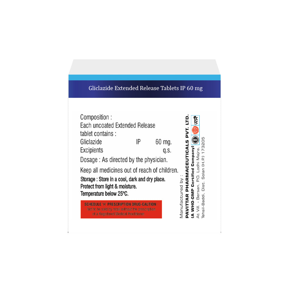 Box of Gliclazide ER tablets 60mg composition image