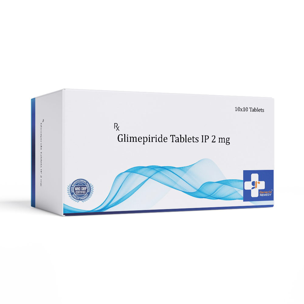 Box of Glimepiride tablets 2mg front image