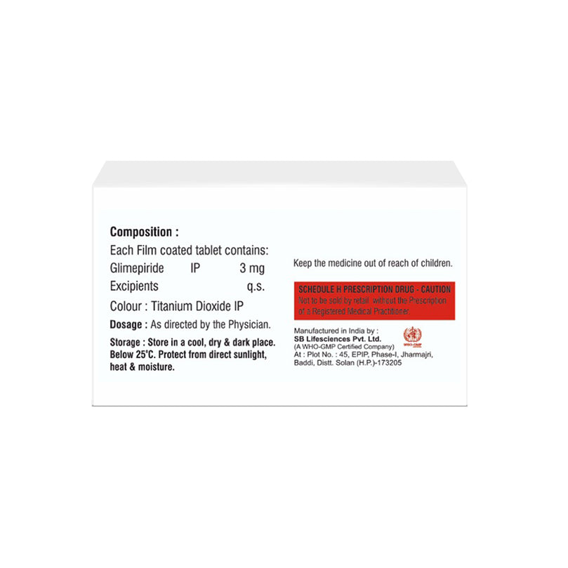Box of Glimepiride Tablets 3mg composition image