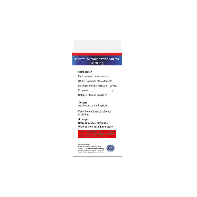 Box of Isosorbide Mononitrate tablets 20mg composition image 