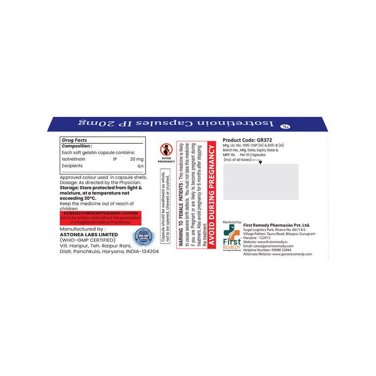 Box of Isotretinoin capsules 20mg back image