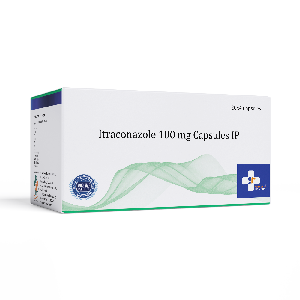 Box of Itraconazole capsule 100mg front image