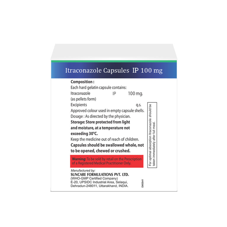 Box of Itraconazole capsule 100mg composition