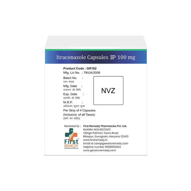 Box of Itraconazole capsules 100mg back image