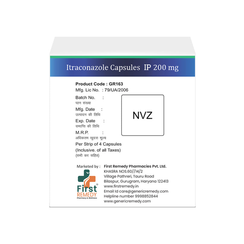 Box of Itraconazole capsule 200mg back image