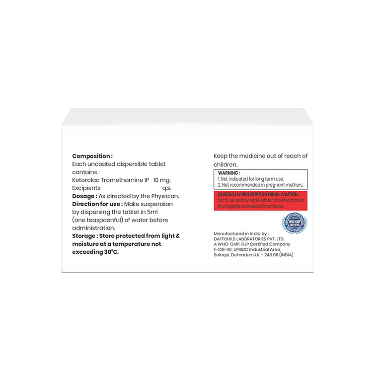 Box of Ketorolac Tromethamine tablets 10mg composition image