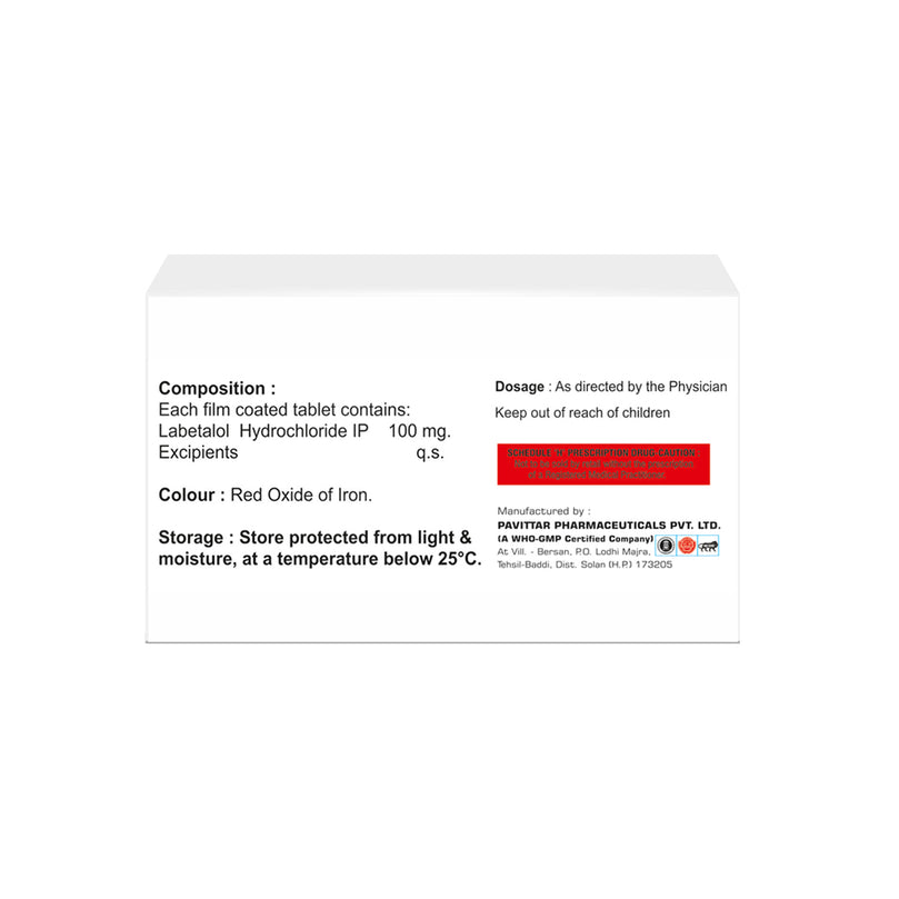 Box of Labetalol tablets 100mg composition image