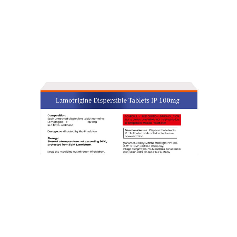 Box of Lamotrigine Dispersible tablets 100mg composition image