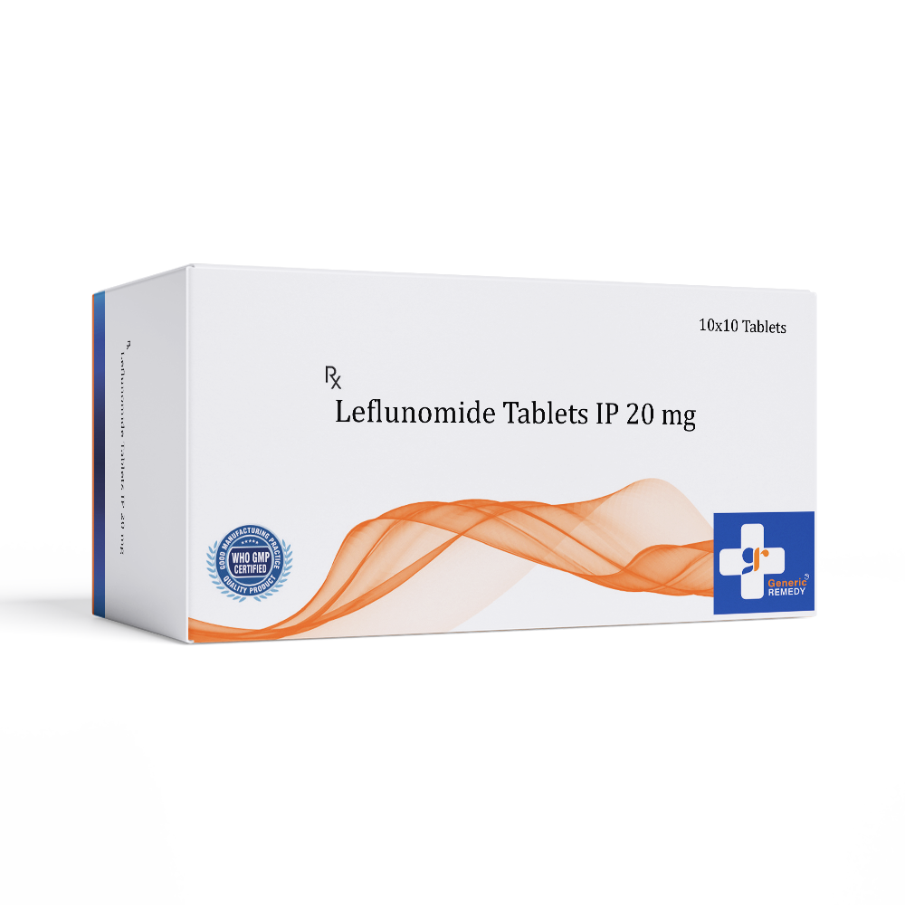 Box of Leflunomide tablets 20mg front image