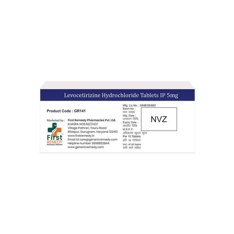 Box of Levocetirizine tablets 5mg back image