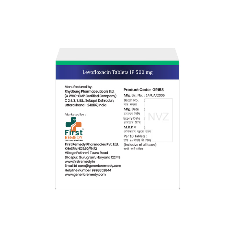 Box of Levofloxacin tablets 500mg back image