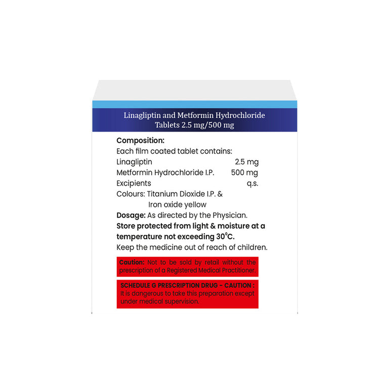 Box of Linagliptin & Metformin tablets 2.5mg/500mg composition image