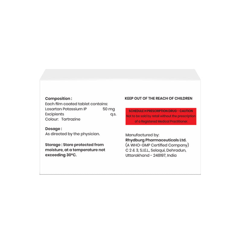 Box of Losartan tablets 50mg composition image