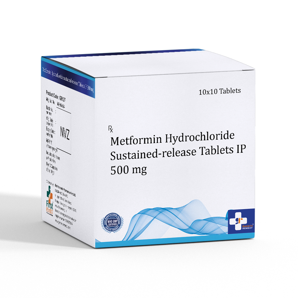 Box of Metformin Hydrochloride Sustained-Release tablets 500mg front image