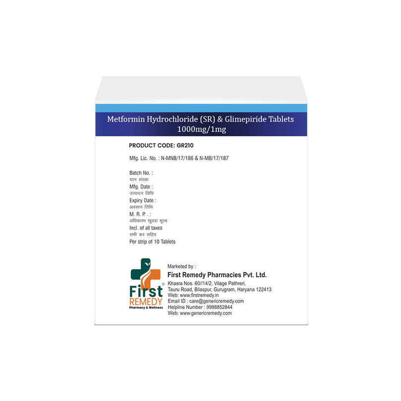 Box of Metformin SR & Glimepiride tablets 1000mg/1mg back image