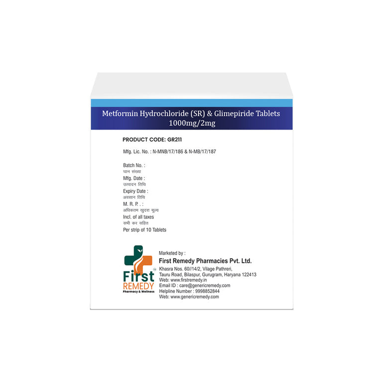 Box of Metformin SR & Glimepiride tablets 1000mg/2mg back image