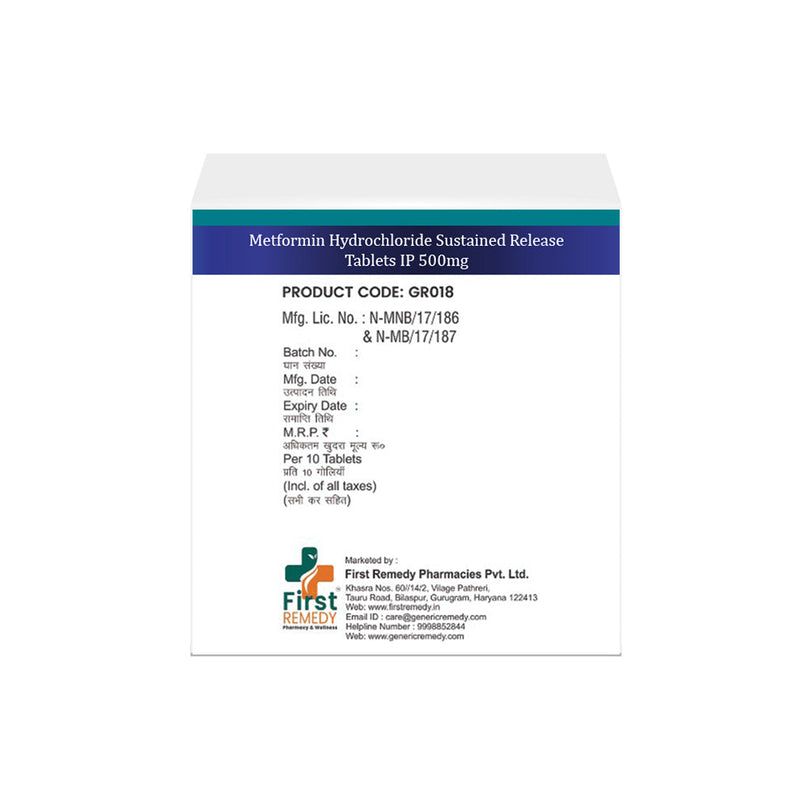 Box of Metformin SR tablets 500mg back image
