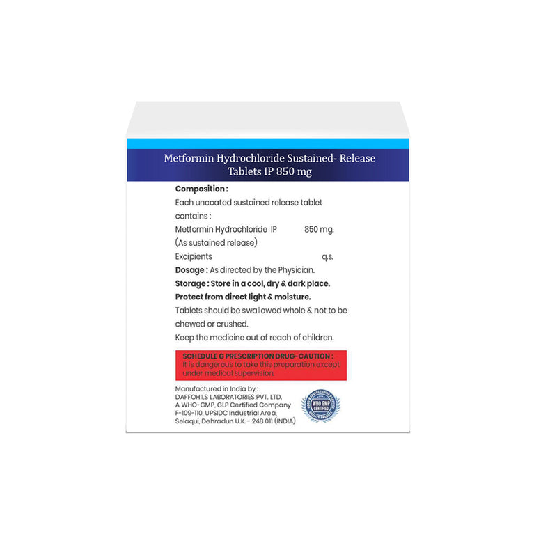 Box of Metformin SR tablets 850mg composition image