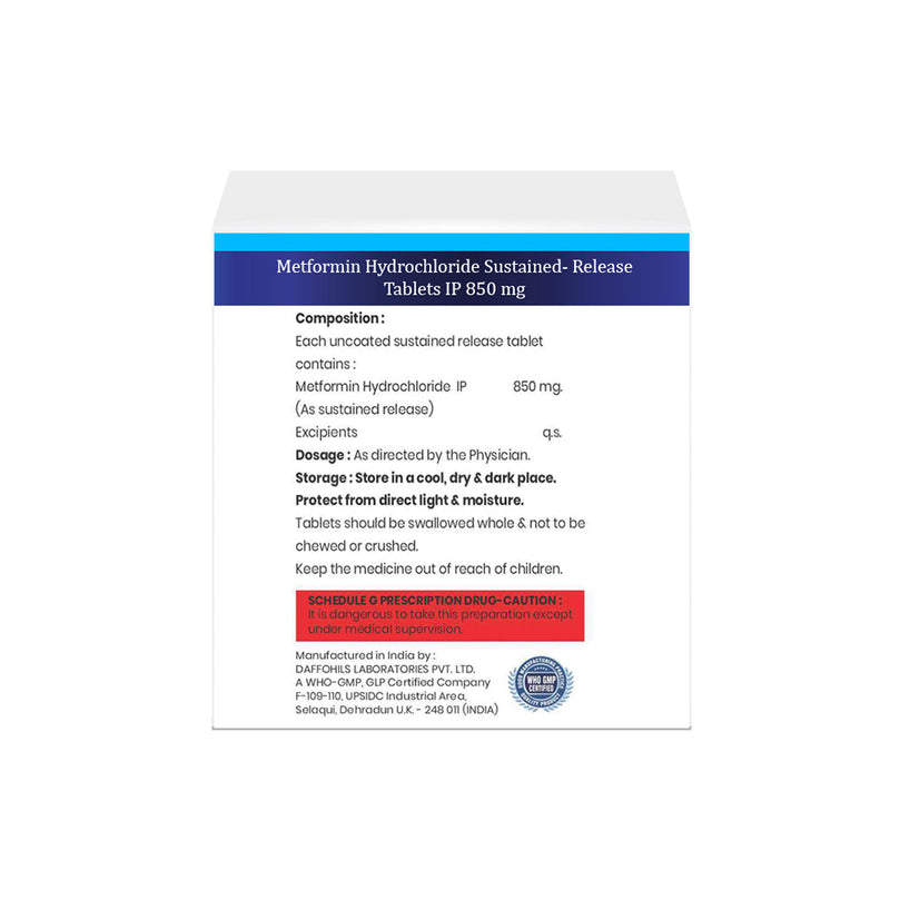 Box of Metformin SR tablets 850mg composition image