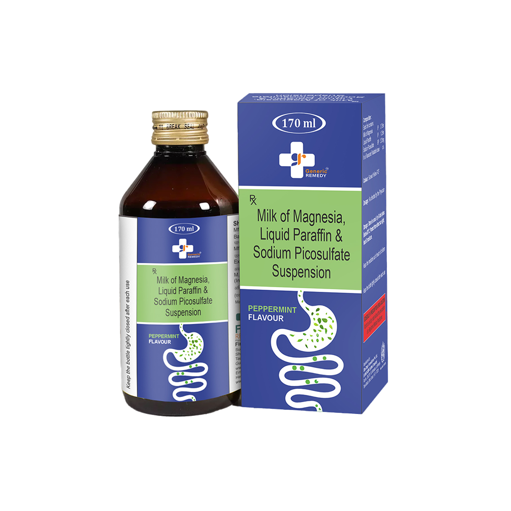 Bottle of Milk of Magnesia, Liquid Paraffin & Sodium Picosulfate  suspension front image