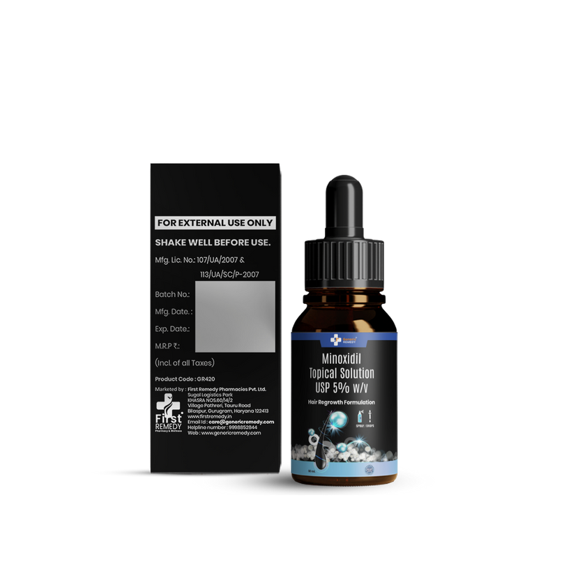 Bottle of Minoxidil topical solution 5% w/v back image