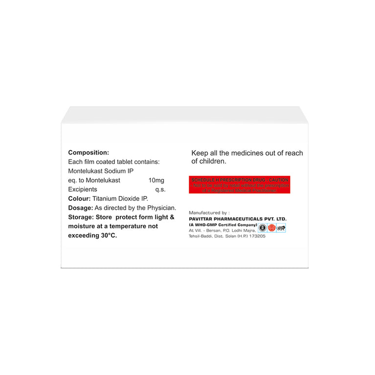 Box of Montelukast sodium tablets 10mg composition image
