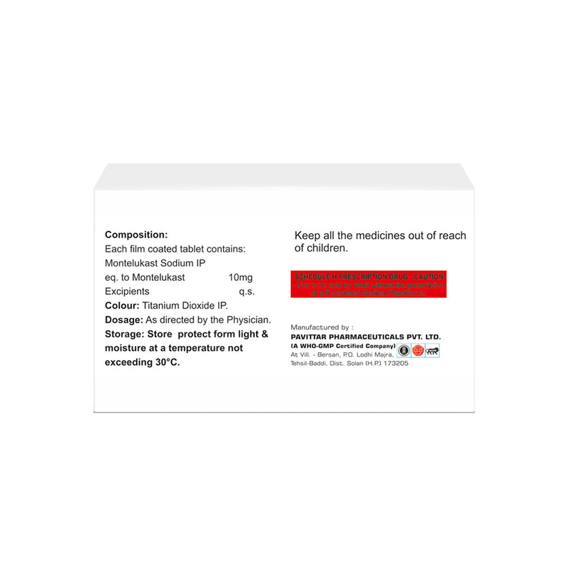 Box of Montelukast sodium tablets 10mg composition image