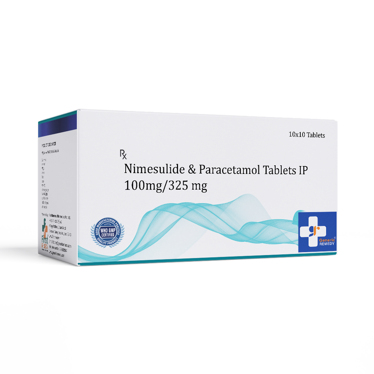 Box of Nimesulide & Paracetamol tablets 100mg/325mg front image