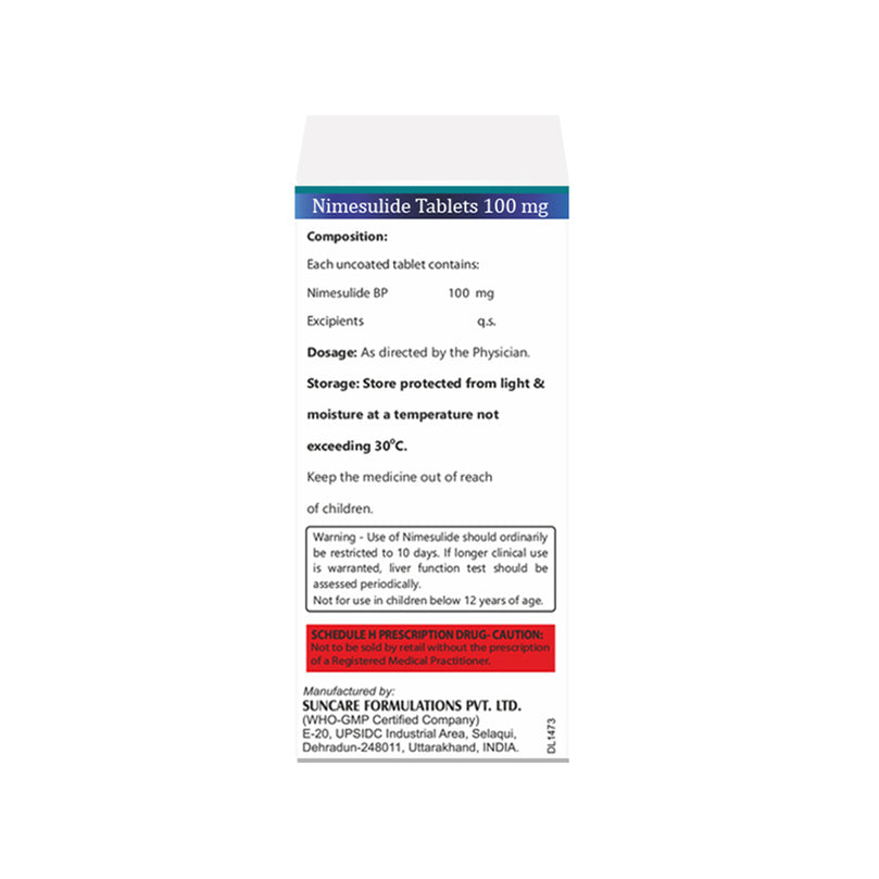 Box of Nimesulide tablets 100mg composition image