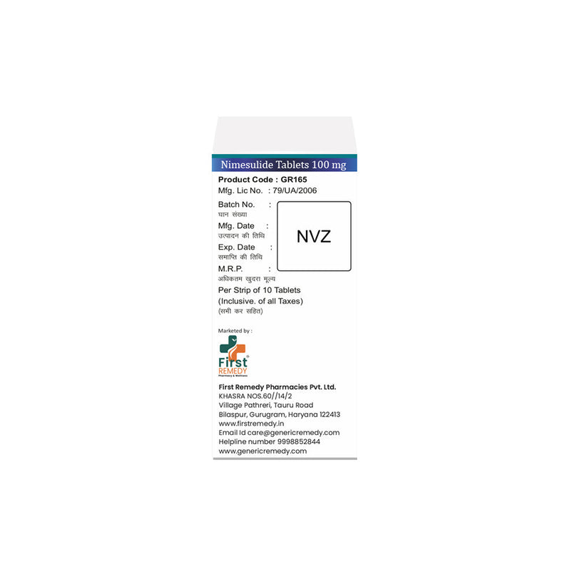 Box of Nimesulide tablets 100mg back image