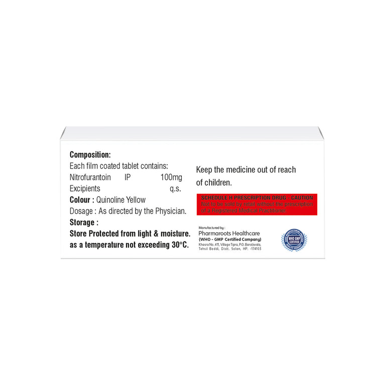 Box of Nitrofurantoin 100mg tablets back image