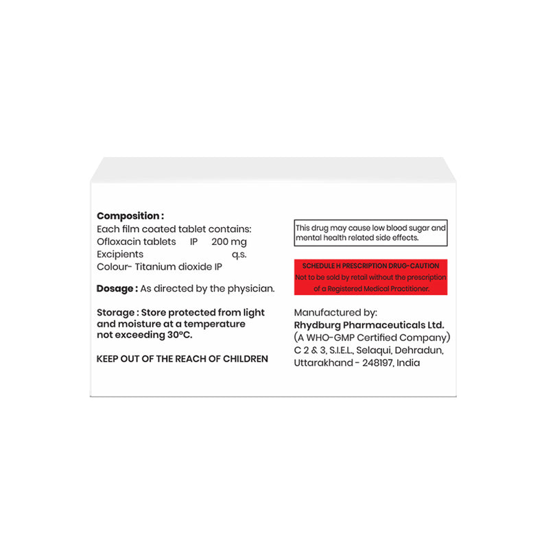 Box of Ofloxacin tablets 200mg composition image