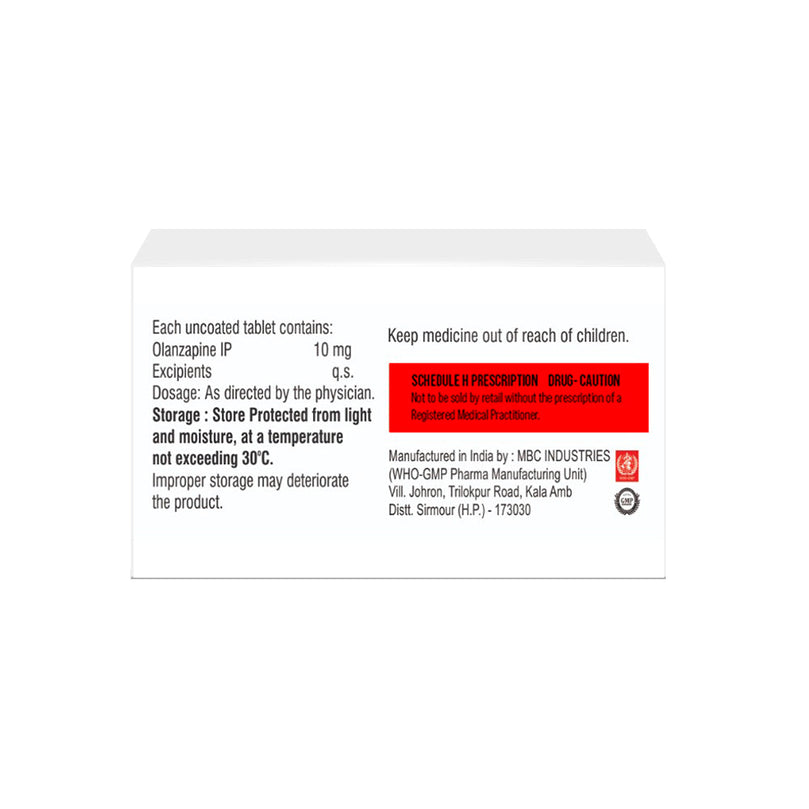 Box of Olanzapine tablets 10mg composition image