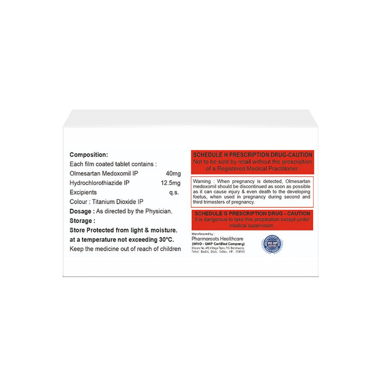 Box of Olmesartan & Hydrochlorothiazide tablets 40mg/12.5mg composition image