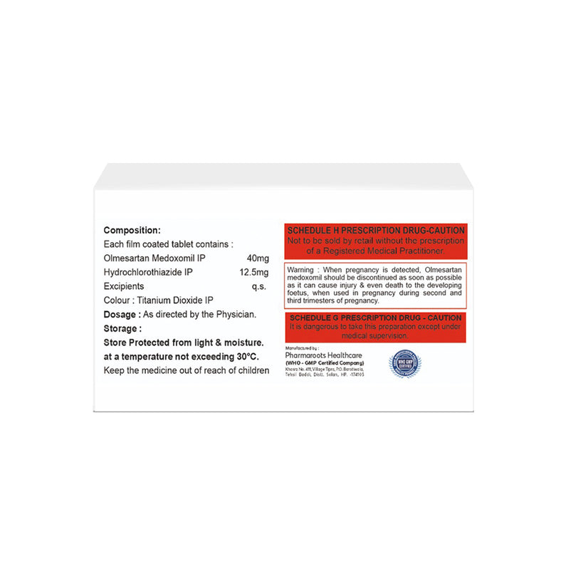 Box of Olmesartan & Hydrochlorothiazide tablets 40mg/12.5mg composition image