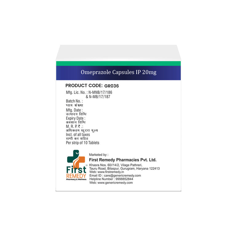 Box of Omeprazole capsules 20mg back images