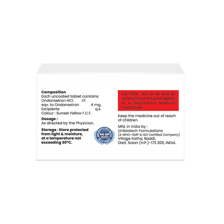 Box of Ondansetron Tablets 4mg composition image