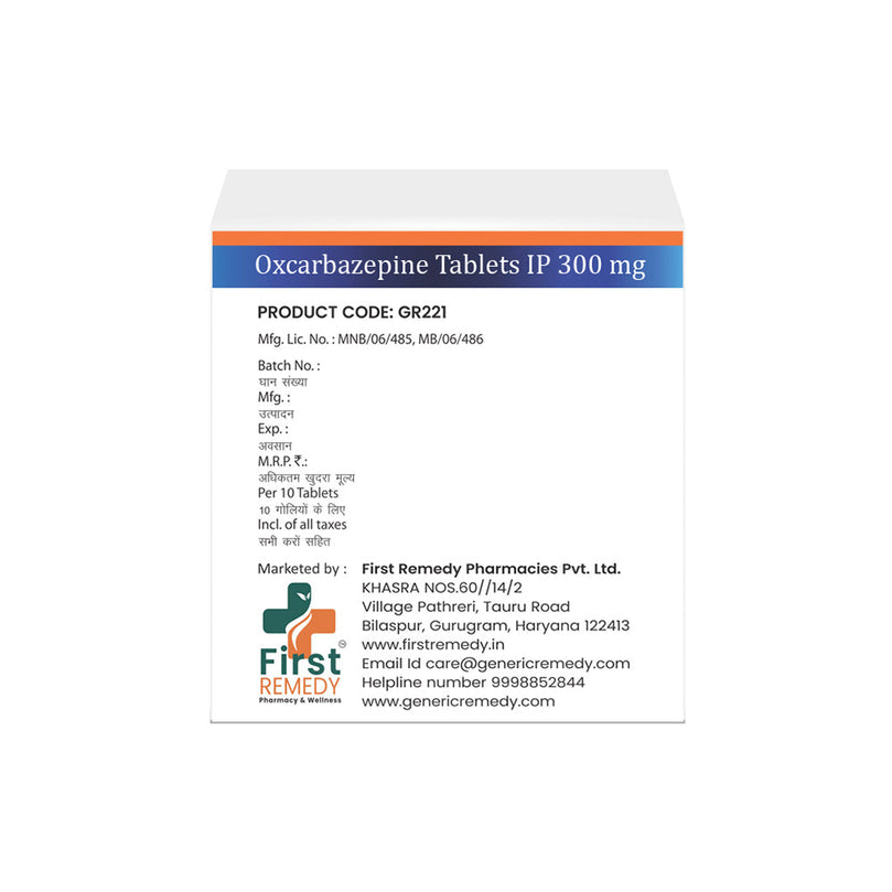 Box of Oxcarbazepine tablets 300mg back image