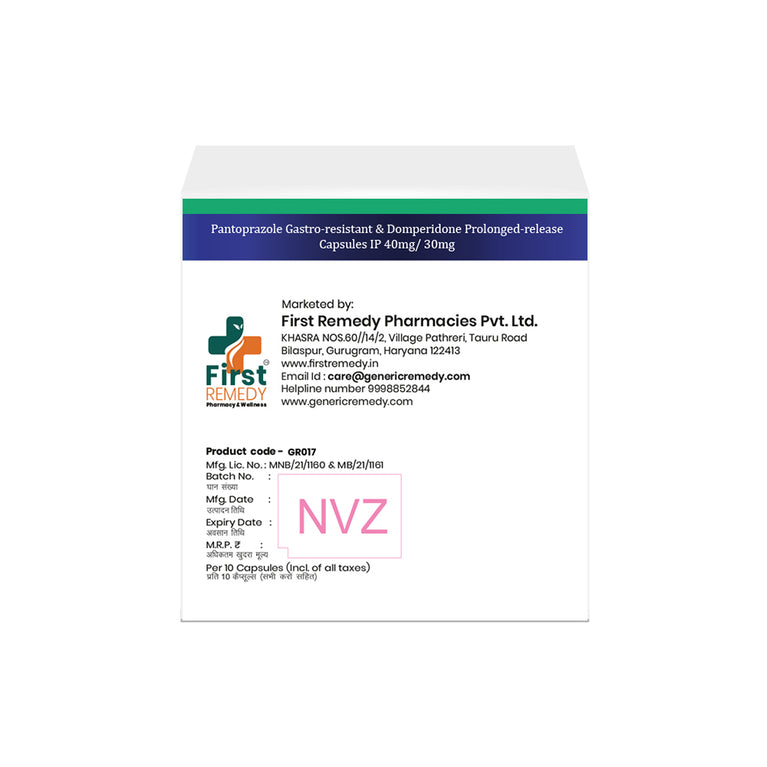Box of Pantoprazole & Domperidone PR capsules 40mg/30mg back image